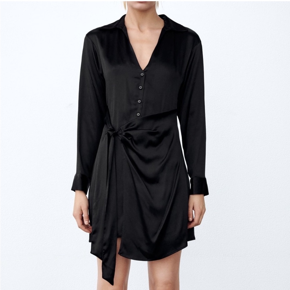 Zara Black Satin Wrap Dress